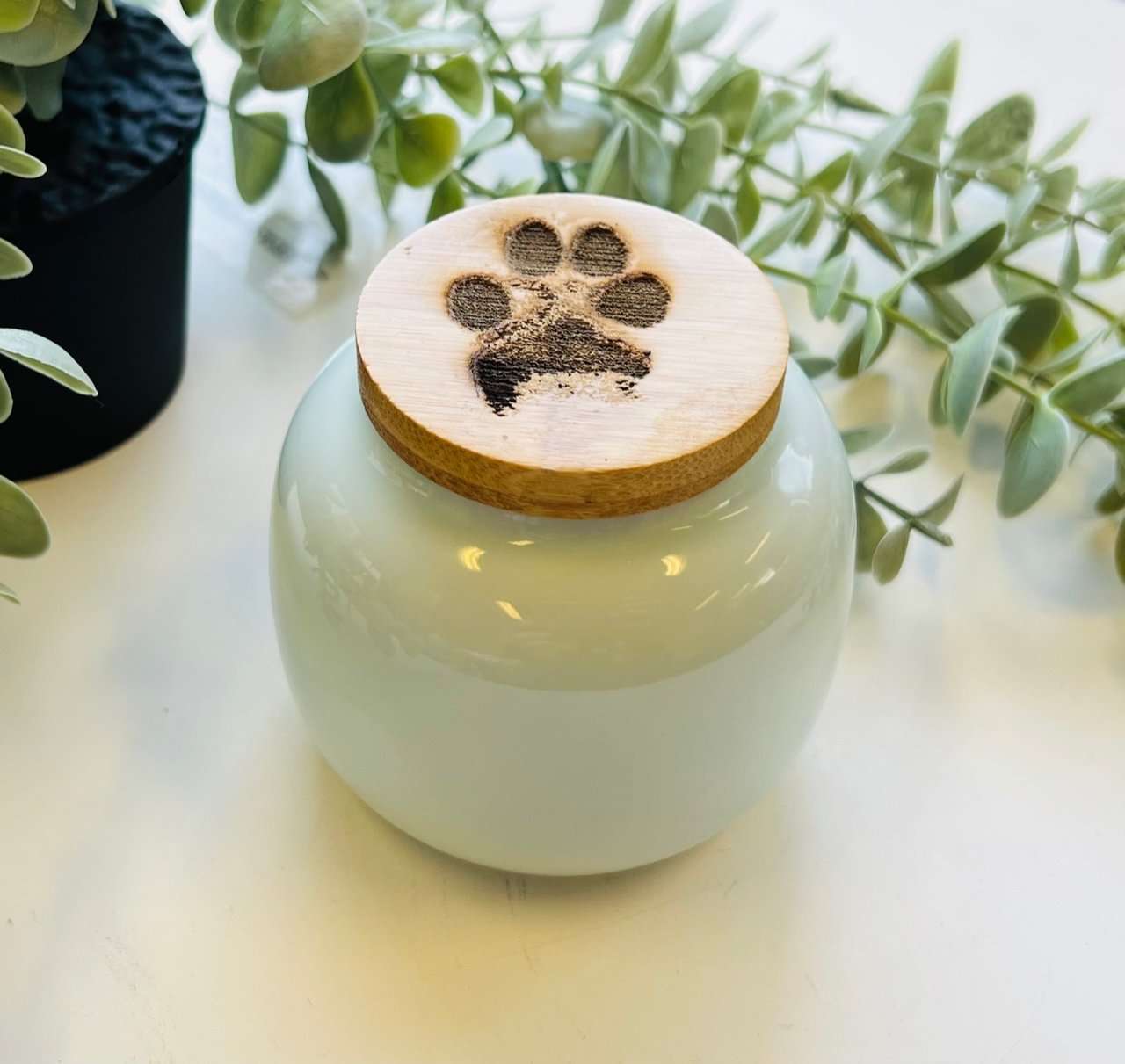 Blue Ceramic with Wooden Lid - Custom Paw Print (5kg)