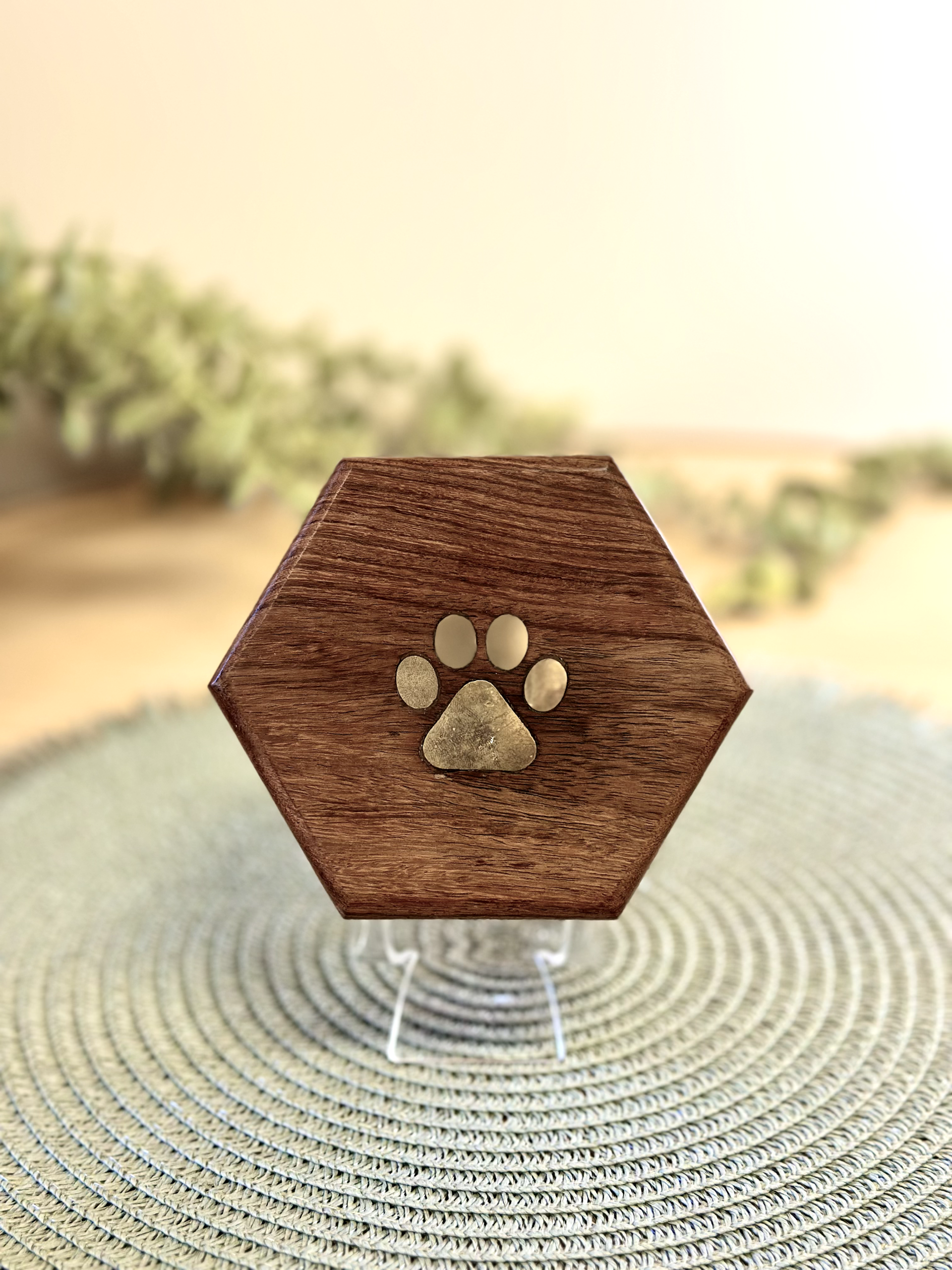 Mango Wood Hexagon Urn (up to 5kg)