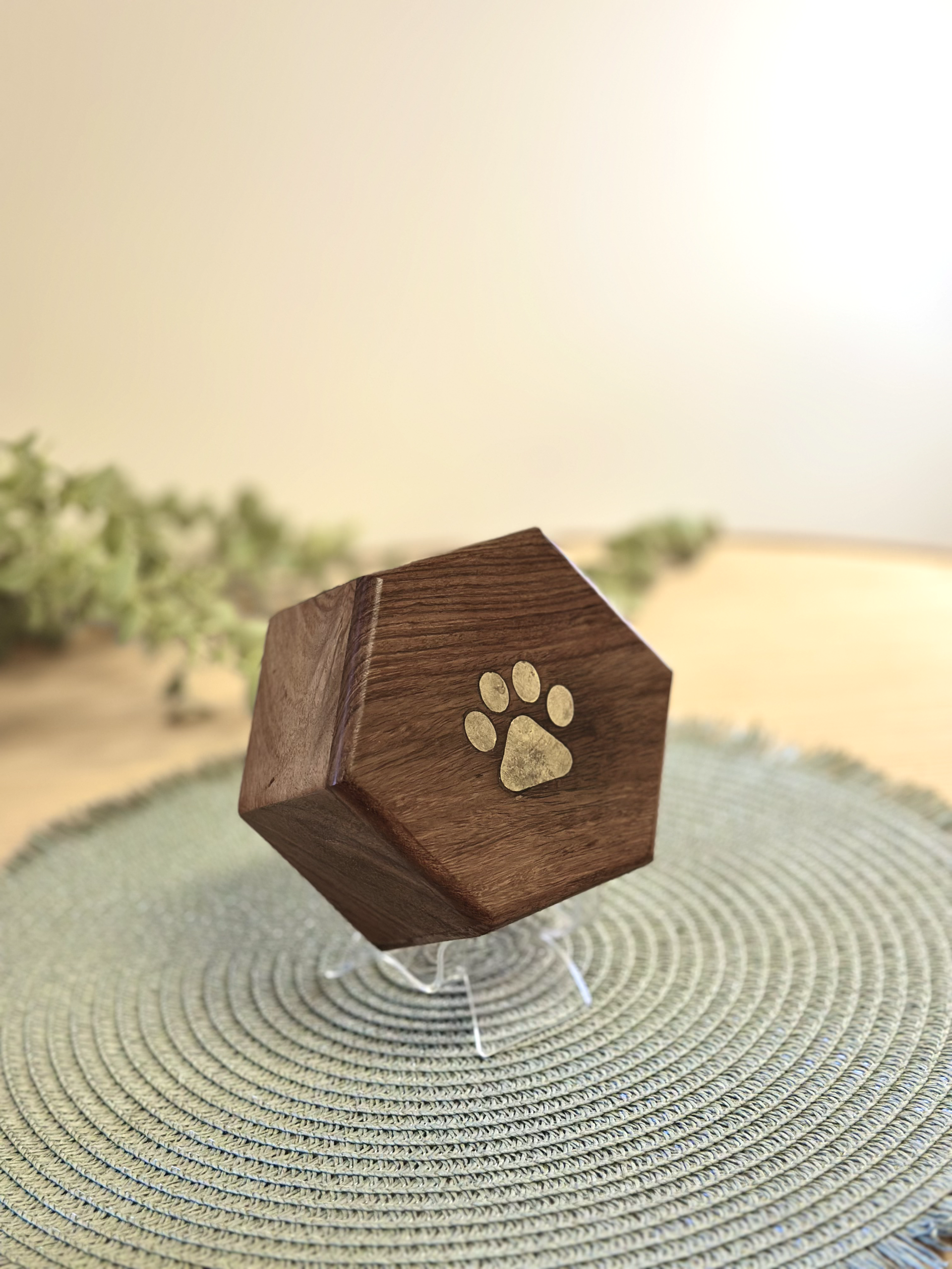Mango Wood Hexagon Urn (up to 5kg) - Image 2