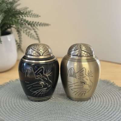 Etched Brass Cat Urn